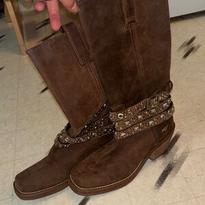 Rocket Dog Brown Heeled Boots with Studded Straps
